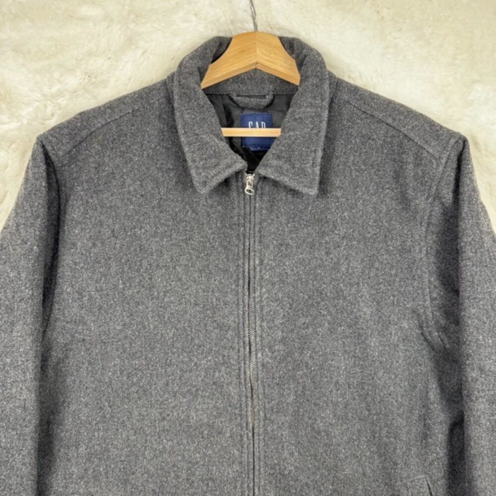 Gap Men’s Charcoal Gray Wool Blend Zip Jacket Large Lined Classic Style Y2K